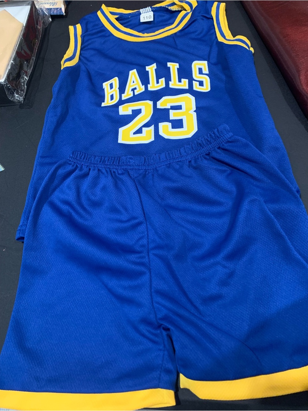 Blue & Yellow 'BALLS 23' Basketball Jersey Set